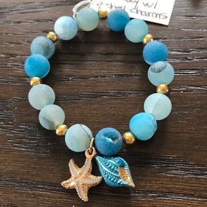Blue Matte Druzy Beads w/ Shell Charms